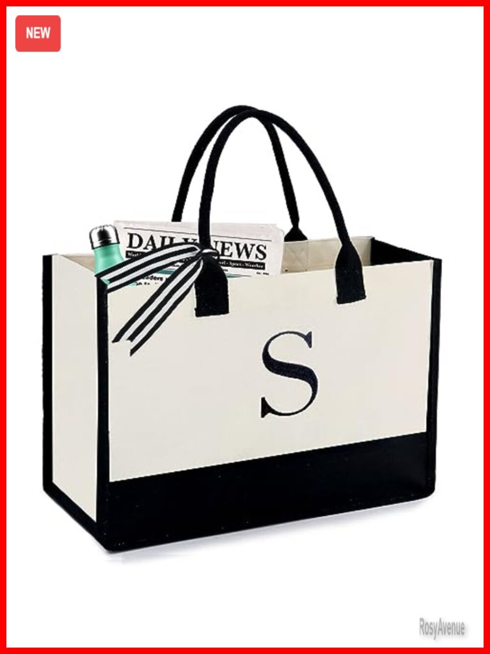 Monogram Embroidered Canvas Tote Bag Large Beach Work Teacher Gift